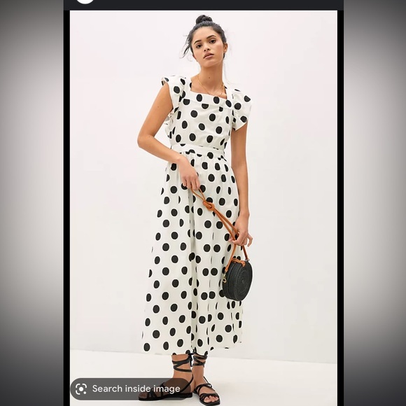 Anthropologie Amadi black &white open back polka dot dress large maxi GUC - Picture 3 of 9